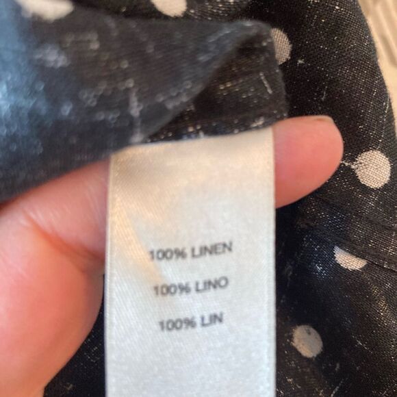 Chicos No Iron Linen Polka Dot Button-Up Shirt hi lo ties at waist (2) - Picture 10 of 12